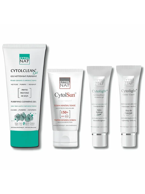 CYTOLNAT - PACK : NETTOYANT PURIFIANT + ECRAN TEINTE BEIGE NATUREL + GEL ANTI TACHES + CREME ANTI TACHES