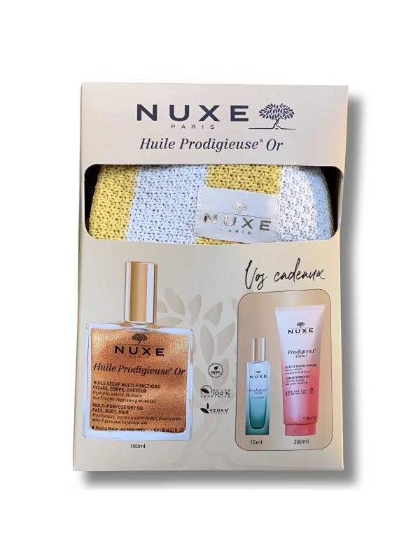 NUXE - HUILE PRODIGIEUSE OR 100ML+ PRODIGIEUX FLORAL GELEE DE DOUCHE 200ML, PARFUM NEROLI 15ML ET SAC DE PLAGE OFFERTS