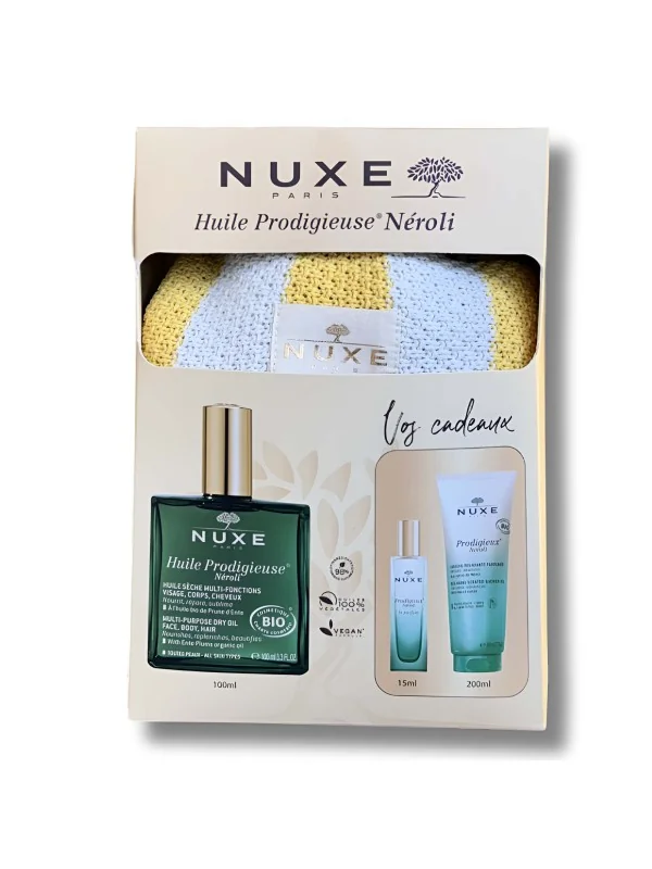 NUXE - HUILE PRODIGIEUSE NEROLI 100ML+ PRODIGIEUX DOUCHE NEROLI 200ML, PARFUM NEROLI 15ML ET SAC DE PLAGE OFFERTS