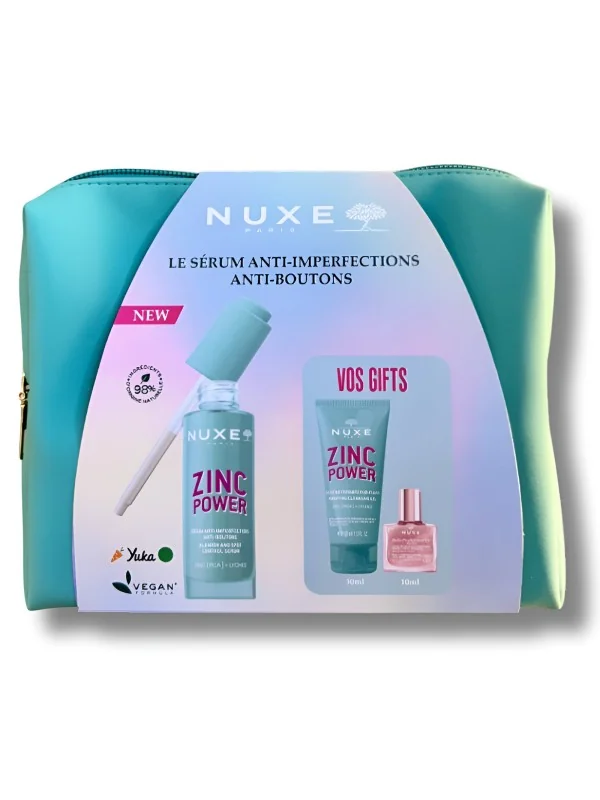 NUXE ZINC POWER - SERUM ANTI IMPERFECTIONS + GELEE NETTOYANTE, HUILE OR FLORALE 10ML ET TROUSSE OFFERTS