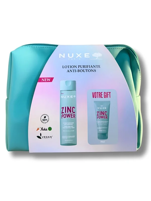 NUXE ZINC POWER - LOTION PURIFIANTE ANTI BOUTONS + GELEE NETTOYANTE 30ML OFFERTE + TROUSSE OFFERTE